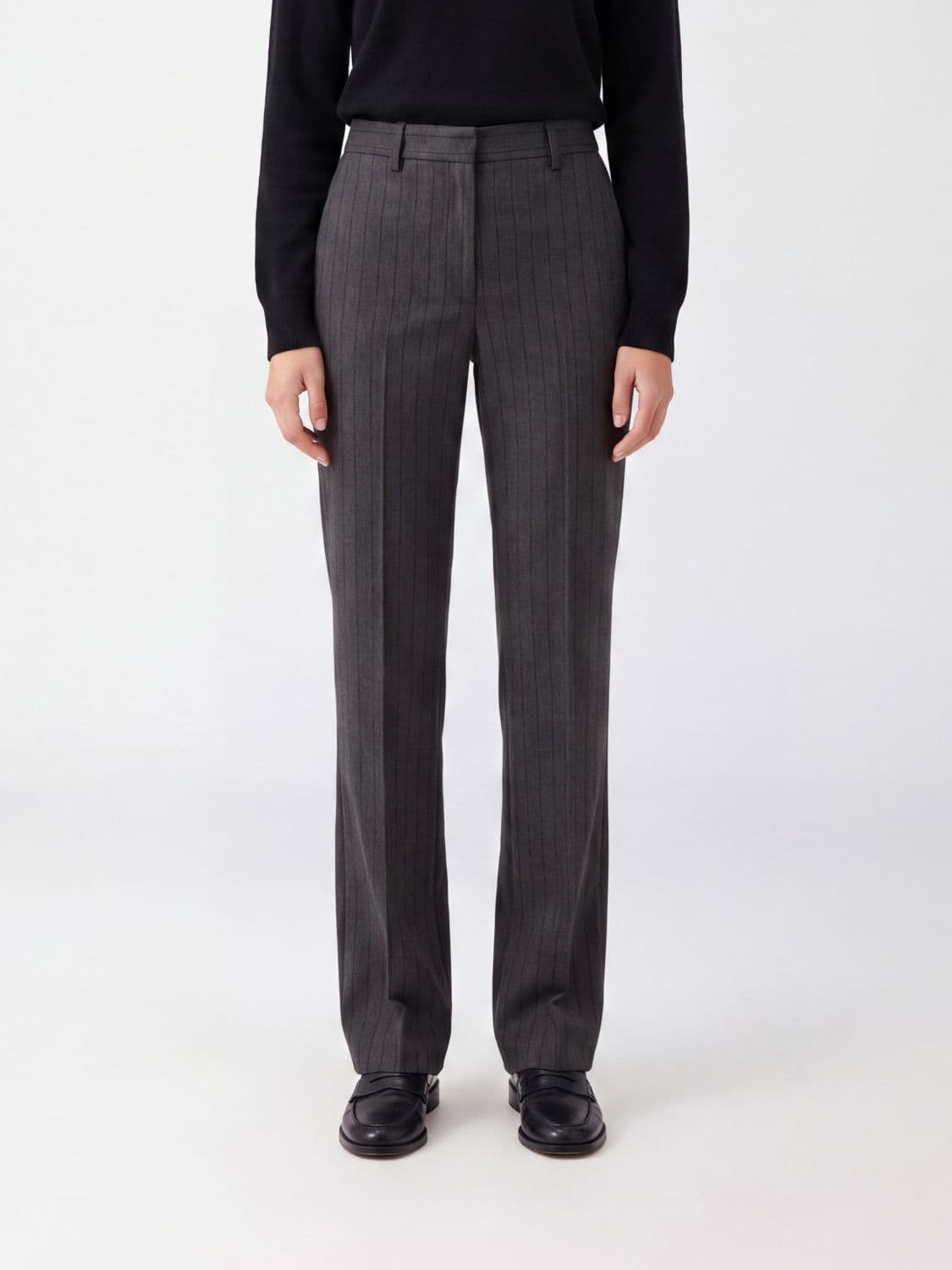 Pt Torino Pinstriped Skinny Trousers in Pure Virgin Wool with Mid-Rise Waist