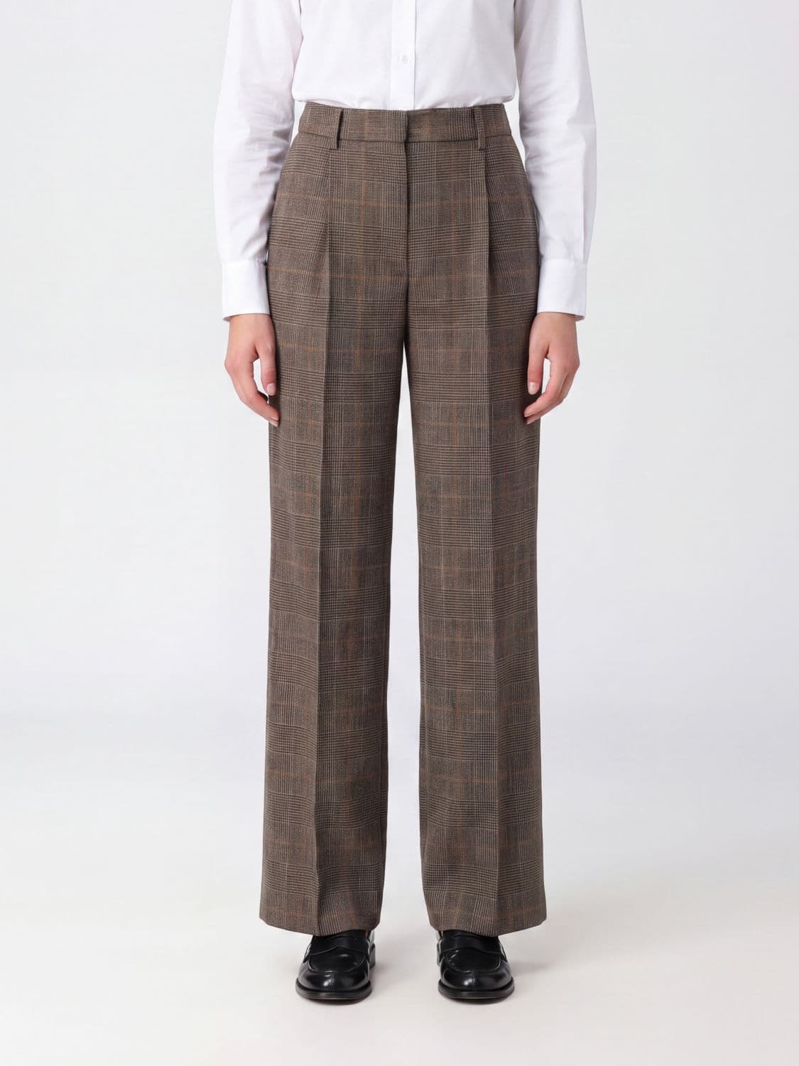 Pt Torino Prince of Wales Check Wool Wide-Leg Trousers with High-Waist Pleats