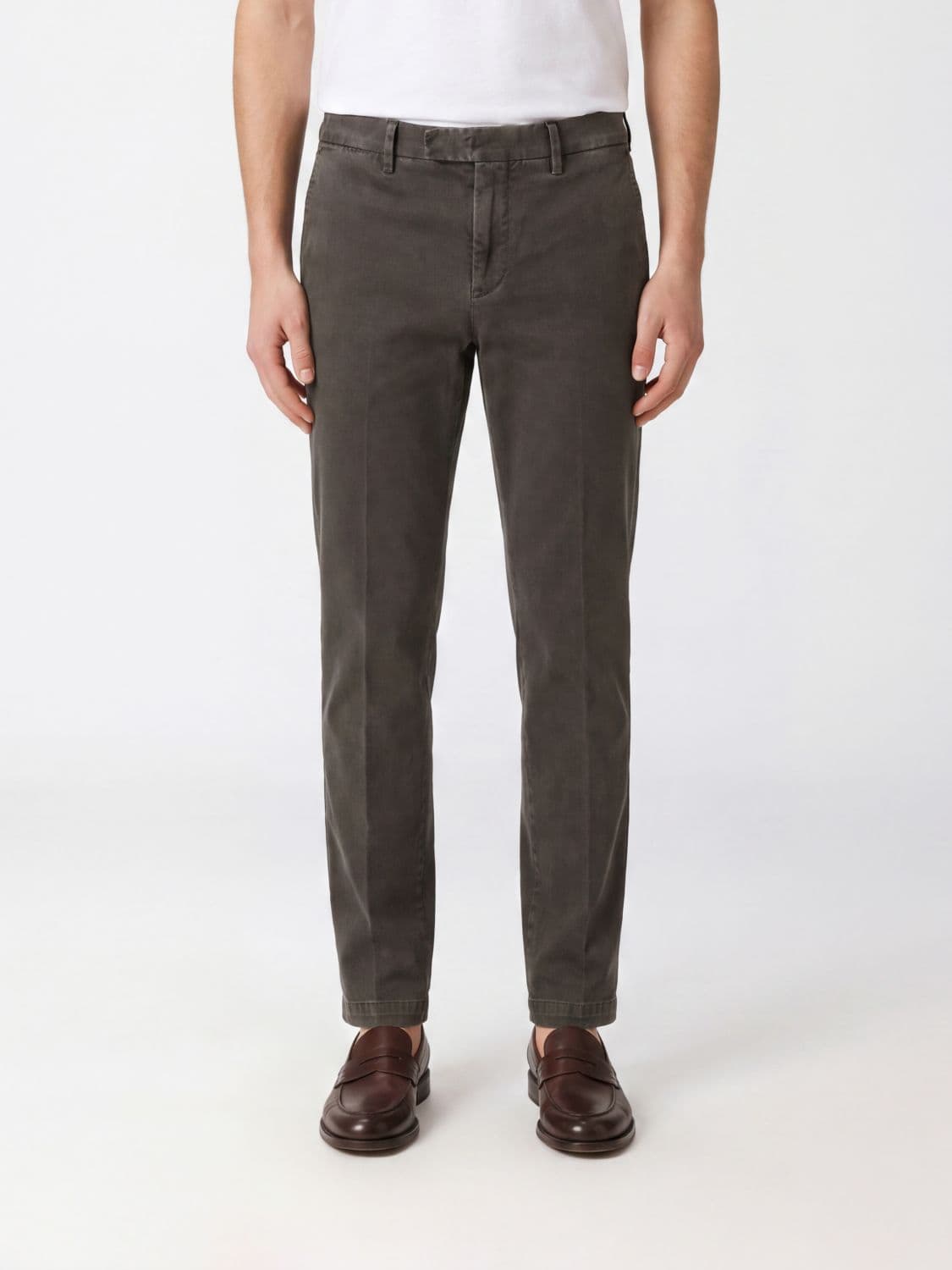 Pt Torino Slim Fit Stretch Cotton Chino Trousers with Flap Pockets