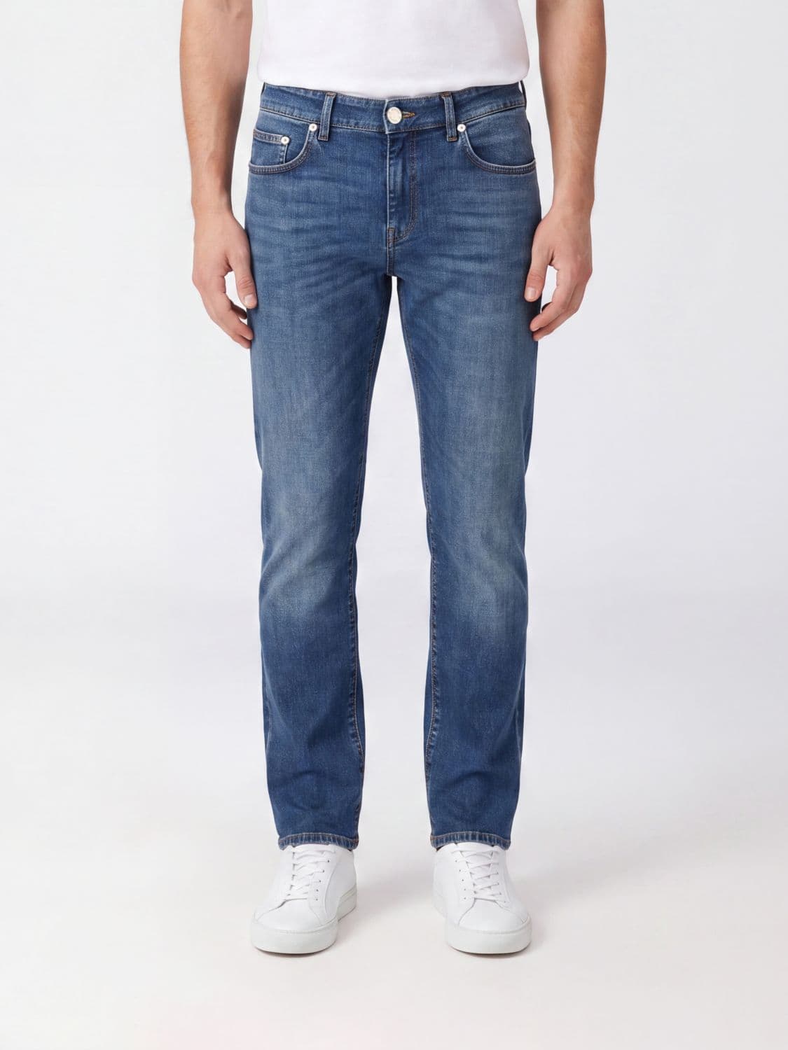 Pt Torino Five-Pocket Cotton Denim Skinny Jeans with Button Fastening