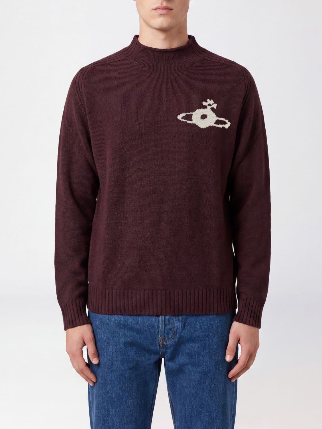 Vivienne Westwood Pure Wool Turtleneck Jumper with Orb Logo Embroidered on the Chest