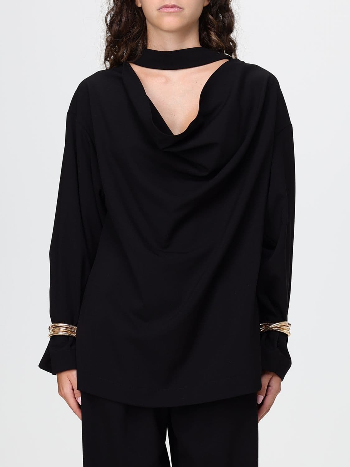 Simona Corsellini Draped Satin Blouse with Ring-Detail Neckline