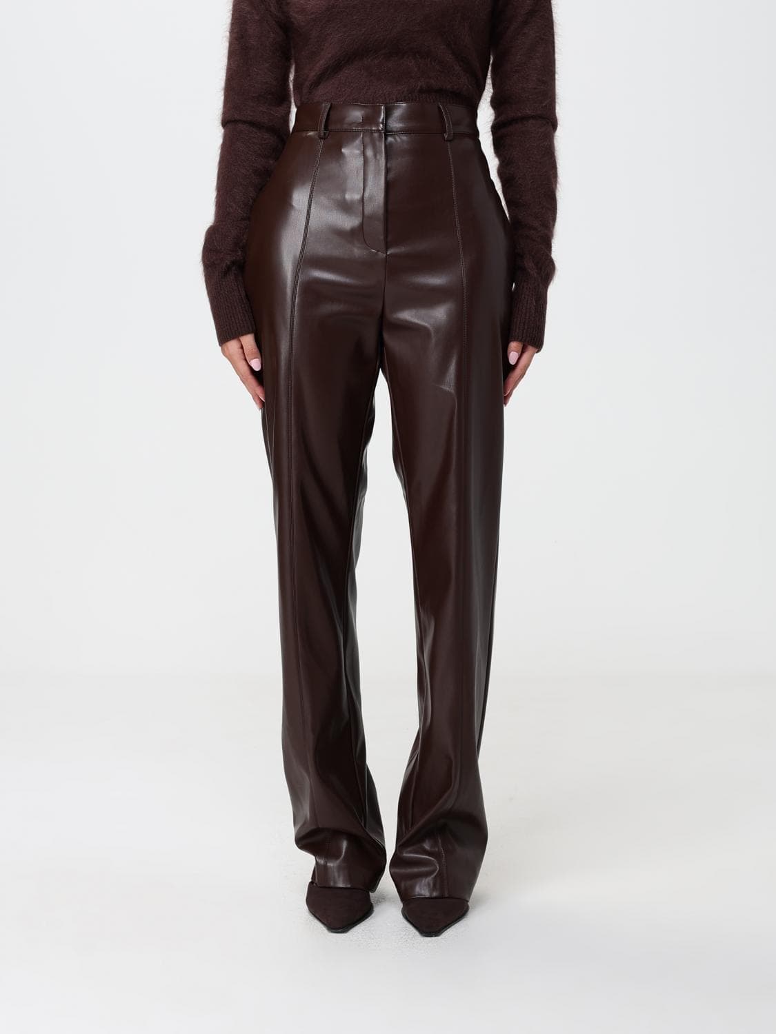 Simona Corsellini High-Waisted Straight Trousers in Smooth Faux Leather