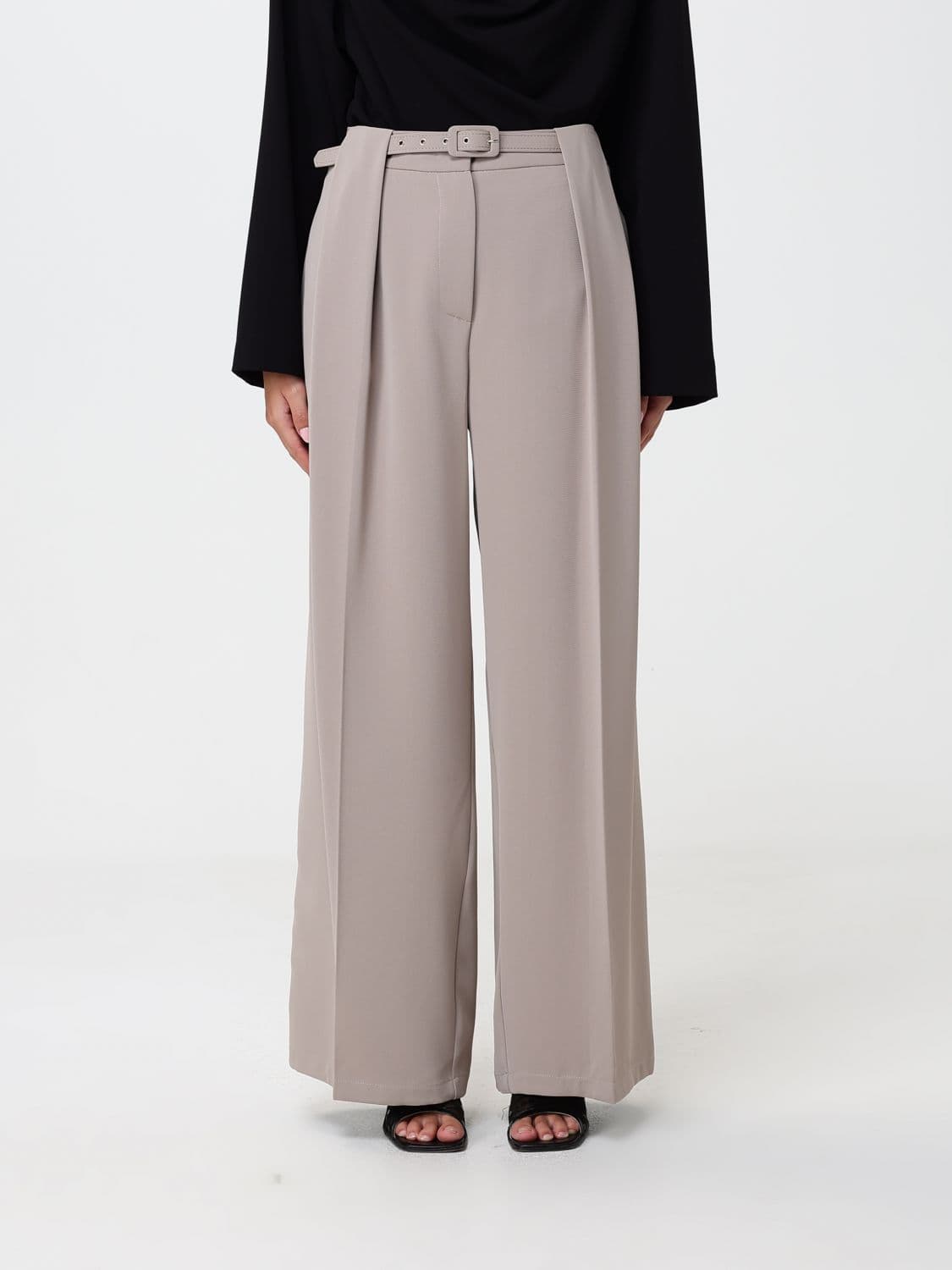 Simona Corsellini Crêpe Palazzo Trousers with Pleats and Belt