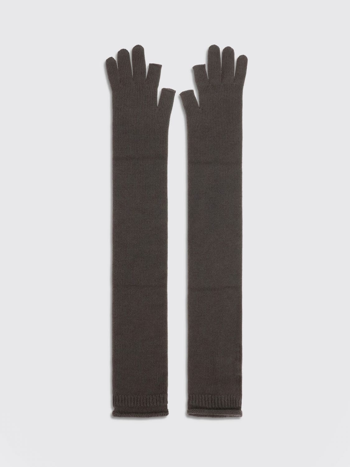 Rick Owens Long Merino Wool Gloves with Ribbed Edges