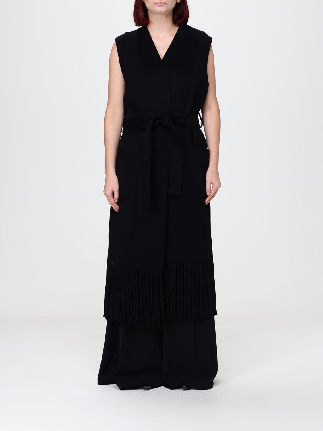 Simona Corsellini Long Fringed Wool Blend Vest with Belt · 40