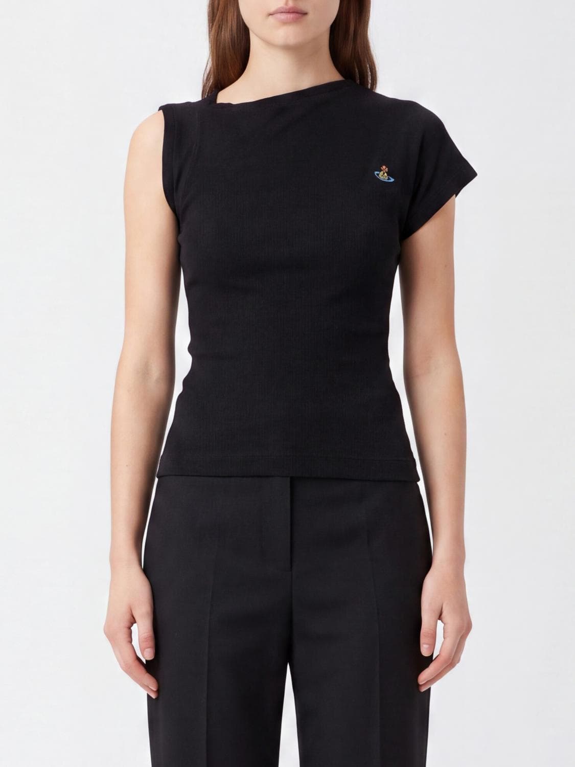 Vivienne Westwood Asymmetric Orb Logo Slim Fit Top in Organic Cotton