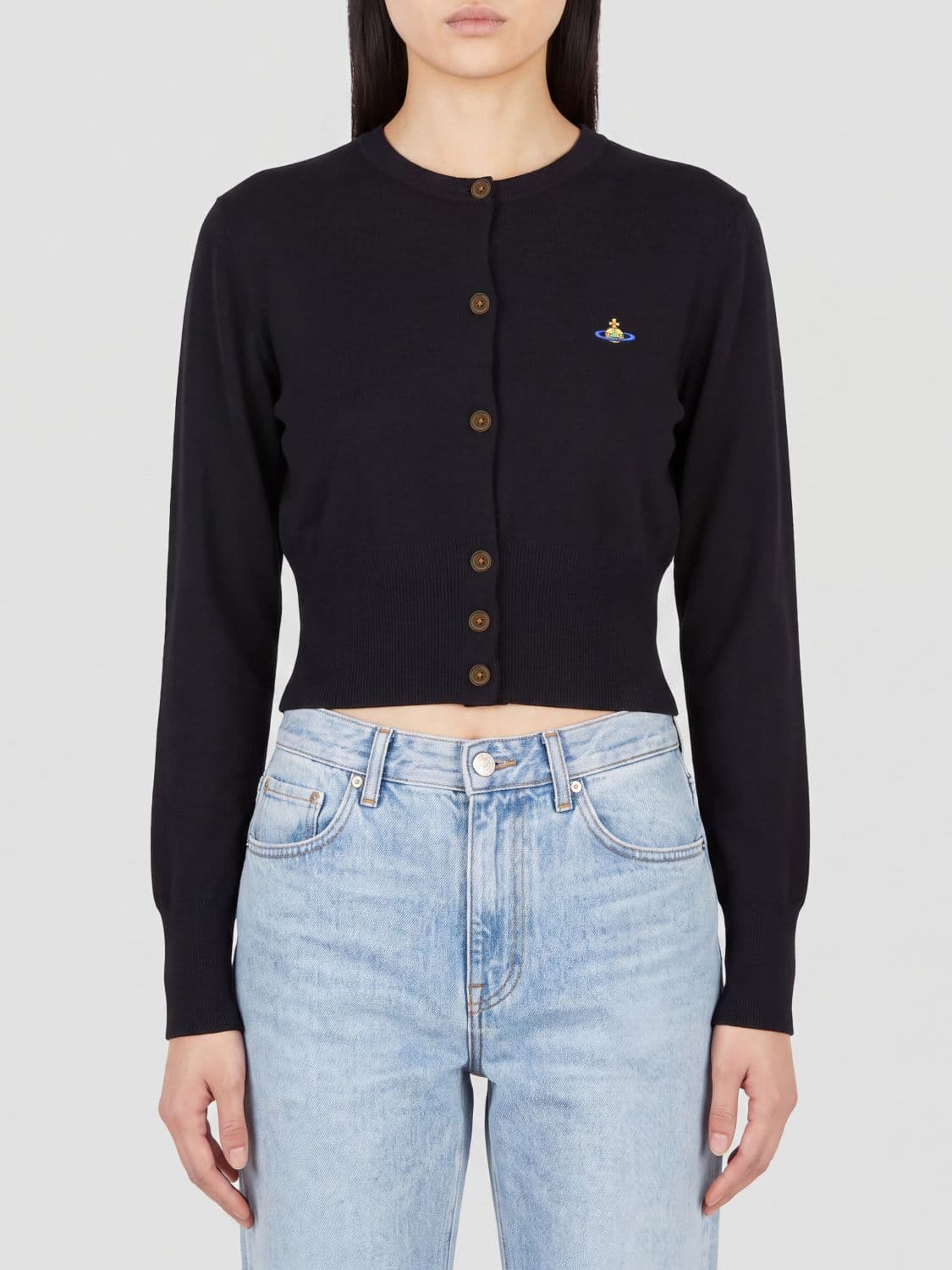 Vivienne Westwood Bea Slim Fit Cardigan with Contrast Orb Logo Embroidery