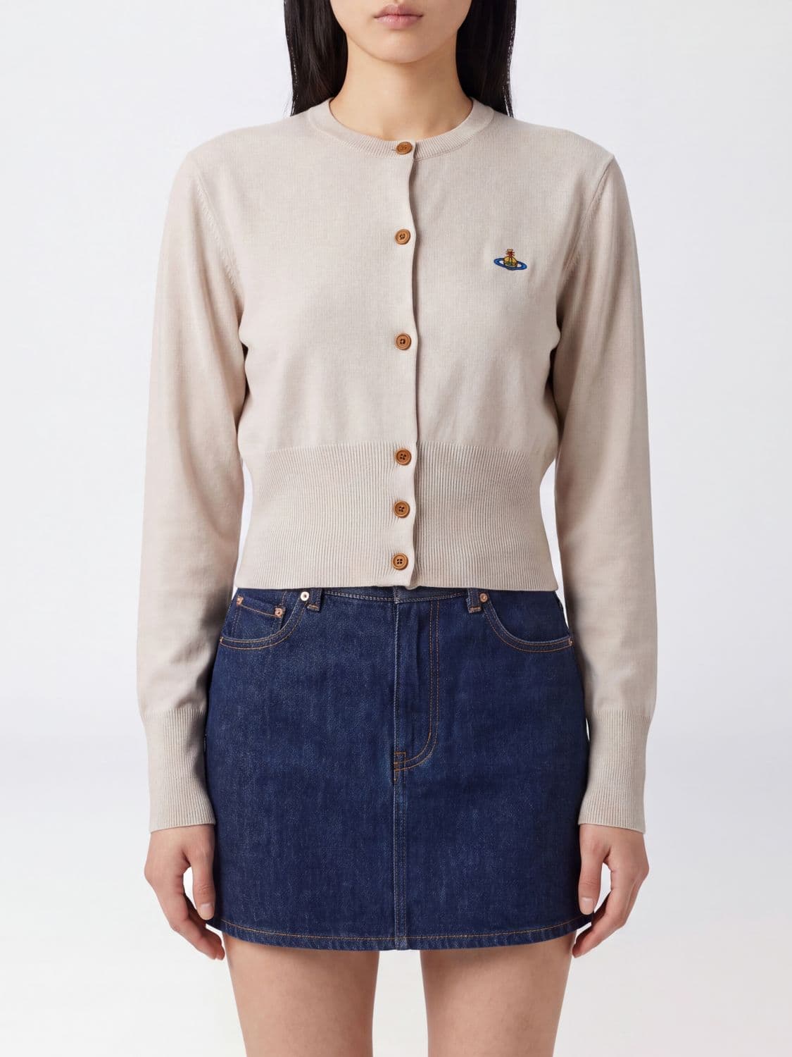 Vivienne Westwood Bea Slim Fit Cardigan with Contrast Orb Logo Embroidery