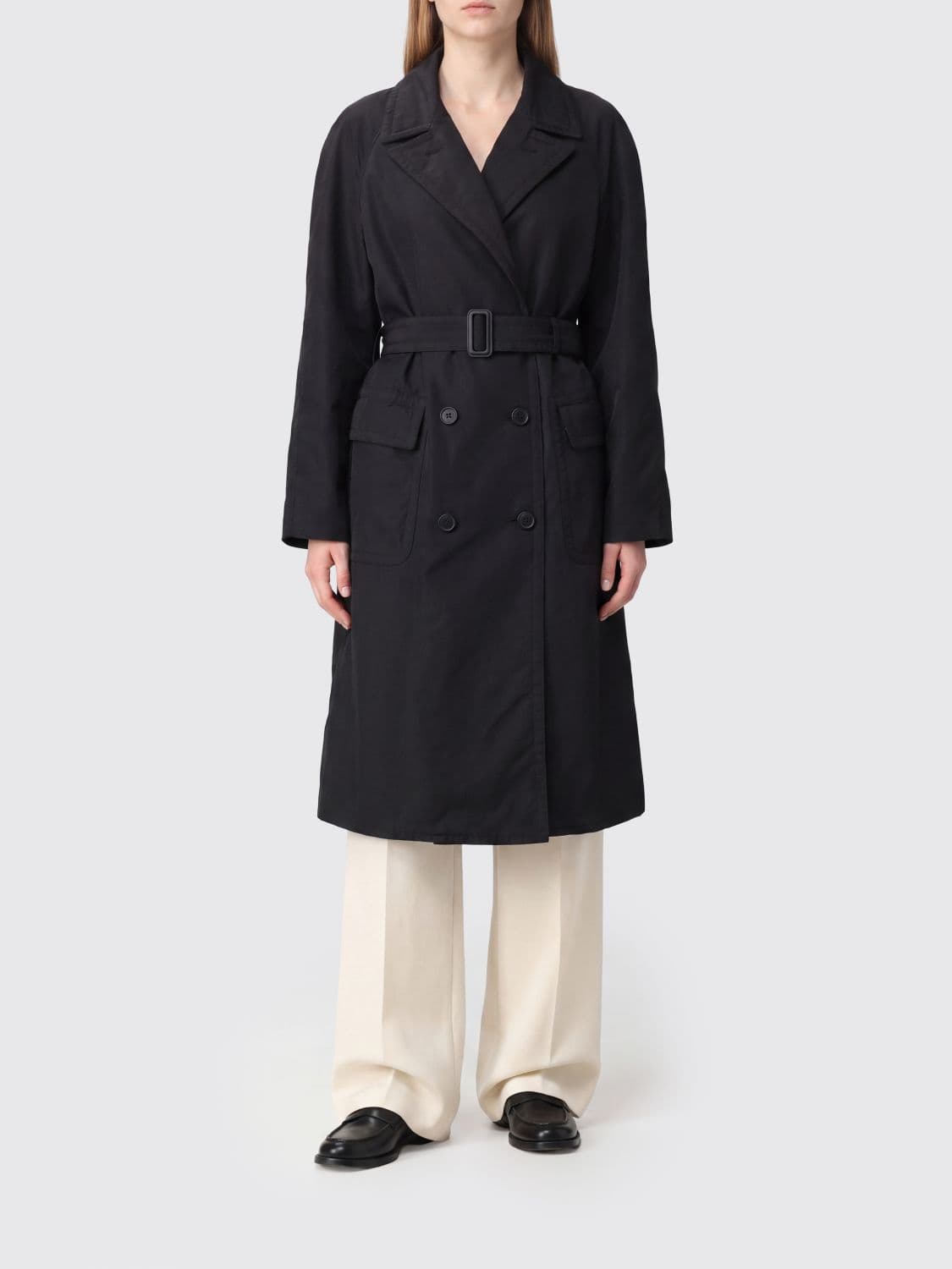 Maison Margiela Long Double-Breasted Wool Coat with Belt