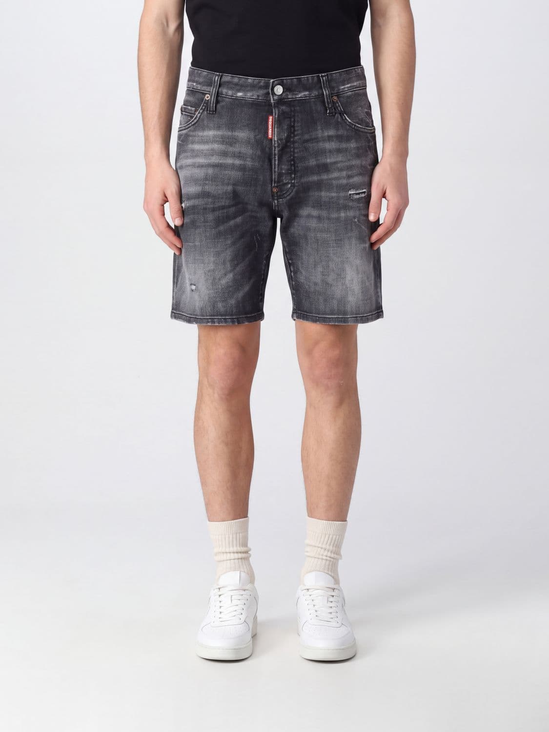 Dsquared2 Five-Pocket Cotton Denim Shorts with Distressed Effect