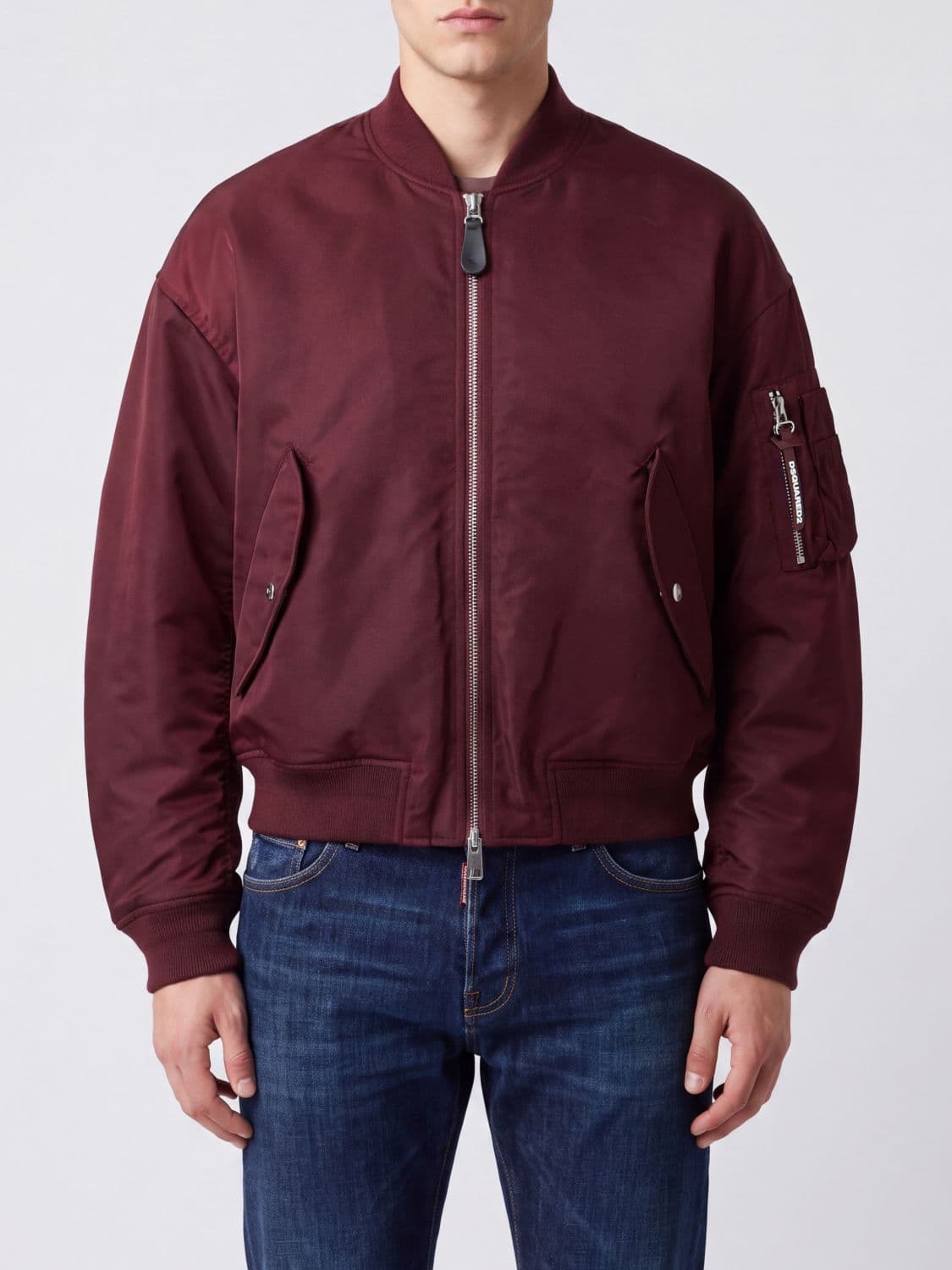 Dsquared2 Two-Tone Nylon Bomber Jacket with Patch Pockets