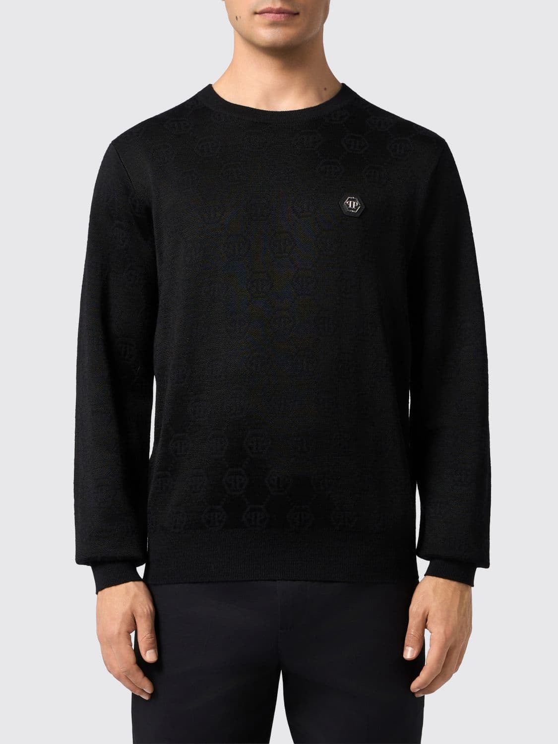 Philipp Plein Crew-Neck Merino Wool Jumper with Jacquard Hexagon Logo