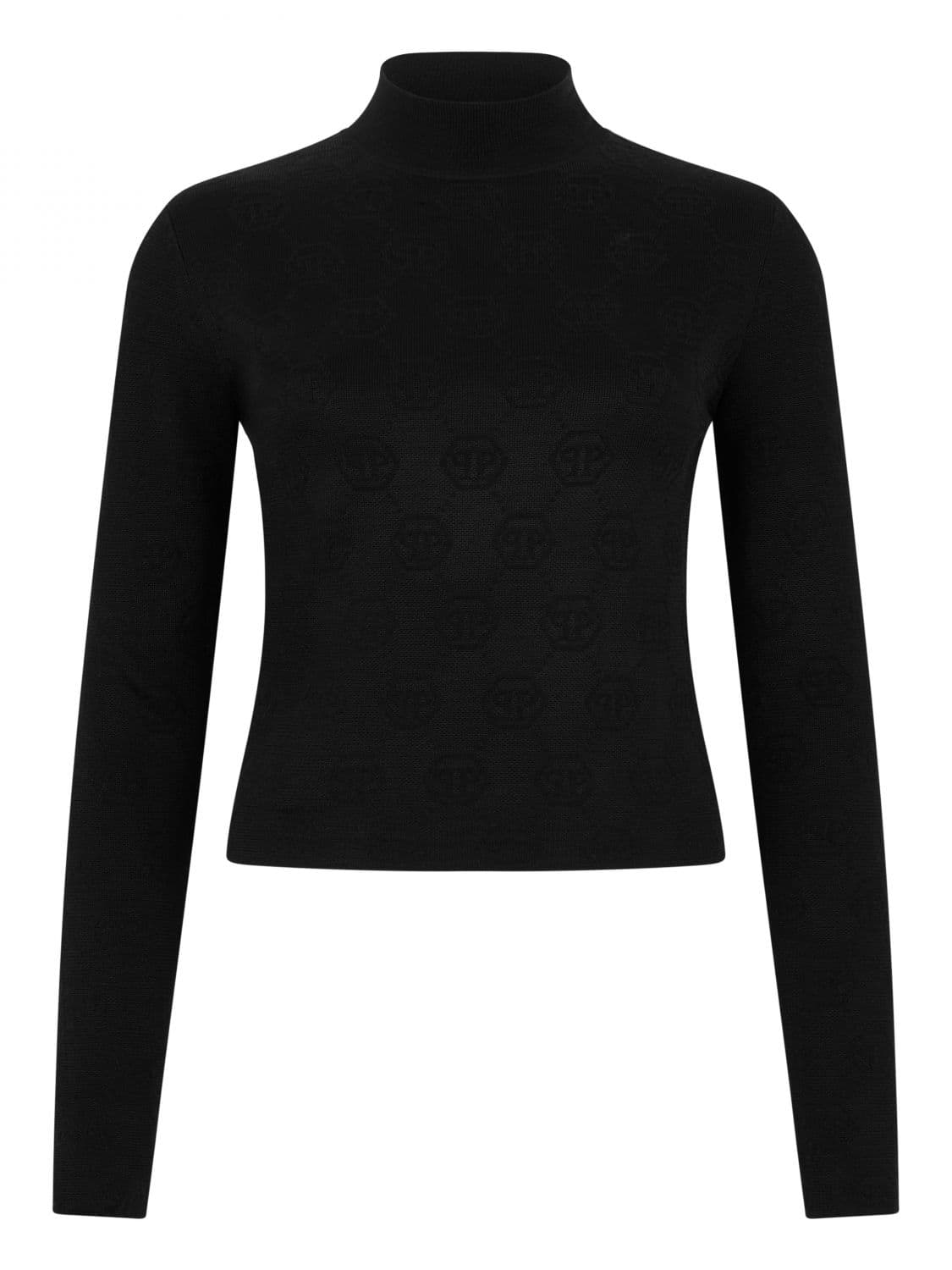 Philipp Plein Slim Fit Jersey Turtleneck with Jacquard Hexagon Logo