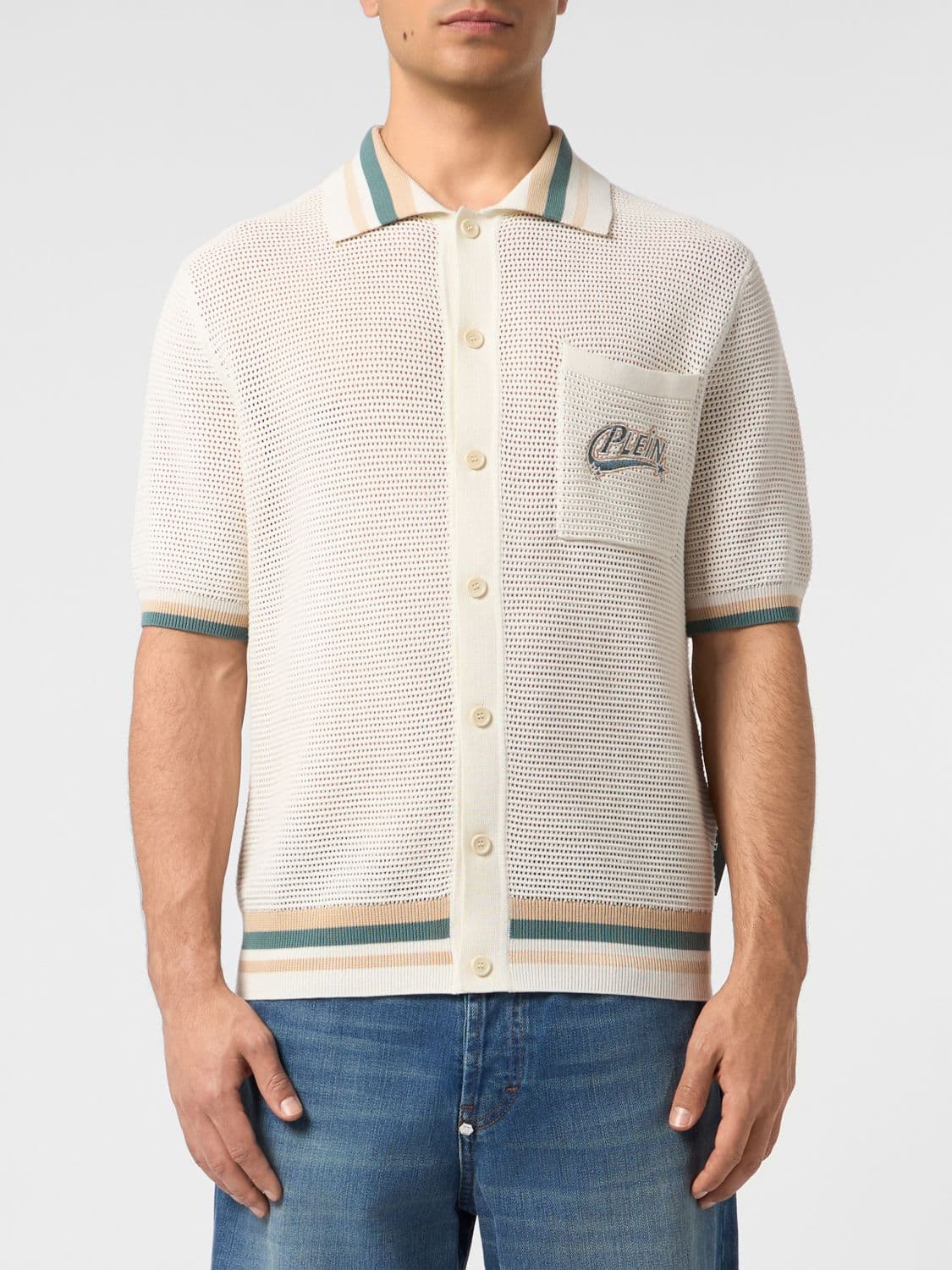 Philipp Plein Short-Sleeve Cotton Mesh Polo Shirt with Contrast Tipping