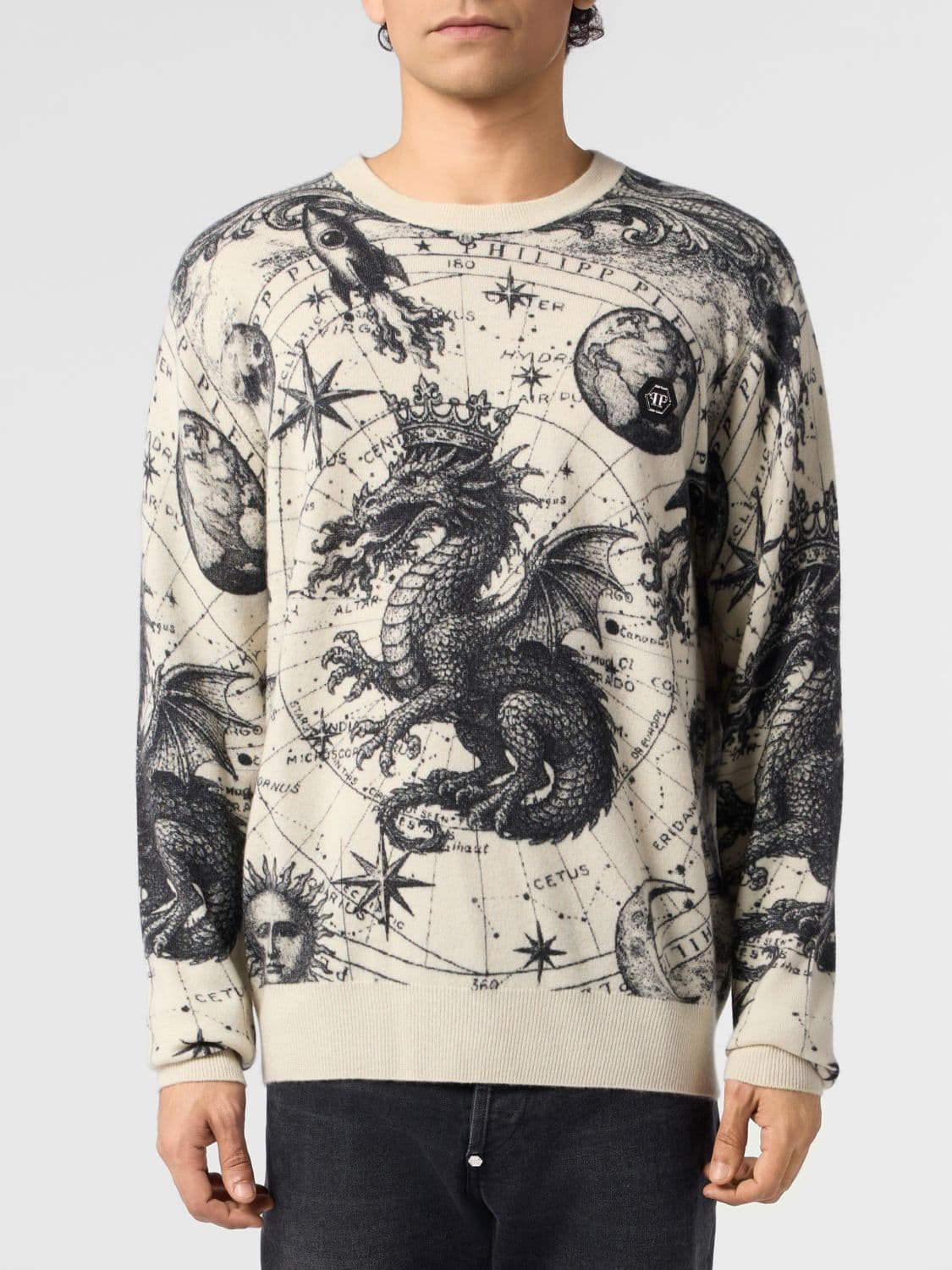 Philipp Plein Cashmere Crew-Neck Jumper with Graphic Print and Back Logo