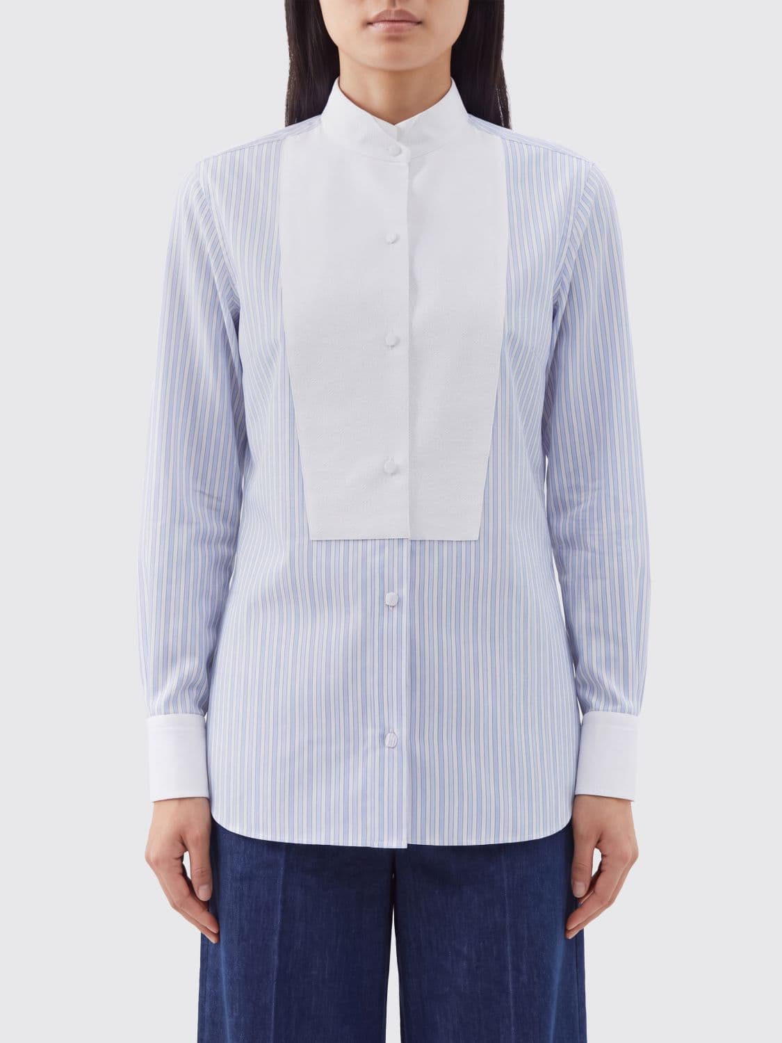 Tom Ford Striped Cotton Slim Fit Shirt with Mandarin Collar