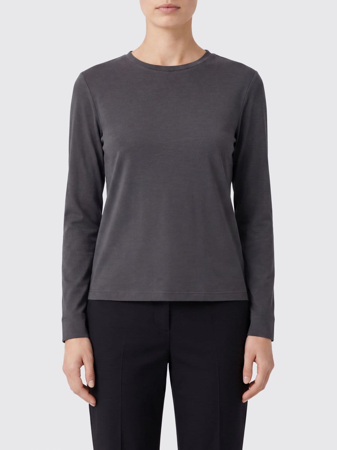 's Max Mara Long-Sleeved T-Shirt in a Cotton and Modal Blend with Crew Neck