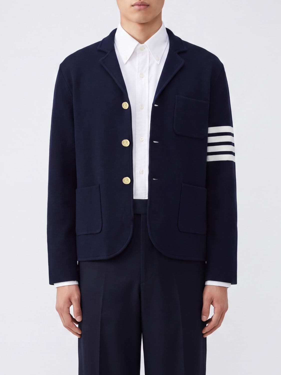 Thom Browne Single-Breasted Wool Blazer with Iconic 4-Bar Sleeve Motif