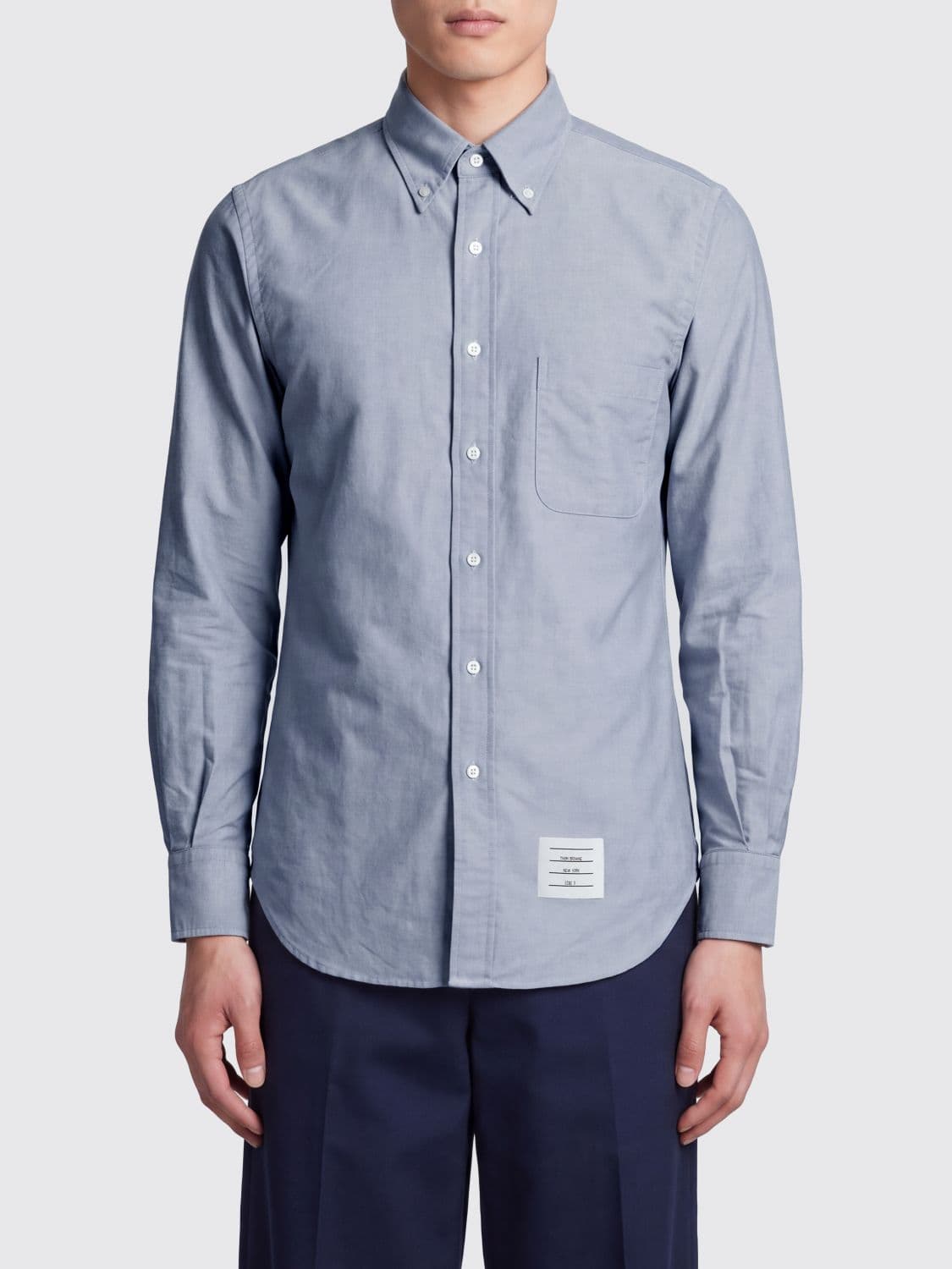 Thom Browne Button-Down Cotton Shirt with Patch Pocket