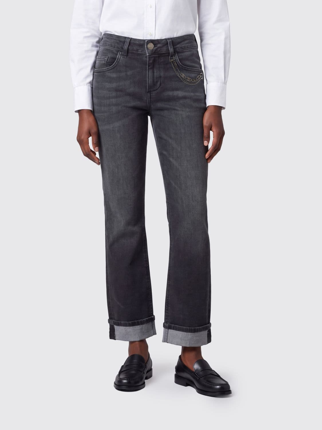 Liu Jo Mid-Rise Flared Jeans in Denim with Turn-Up Hems