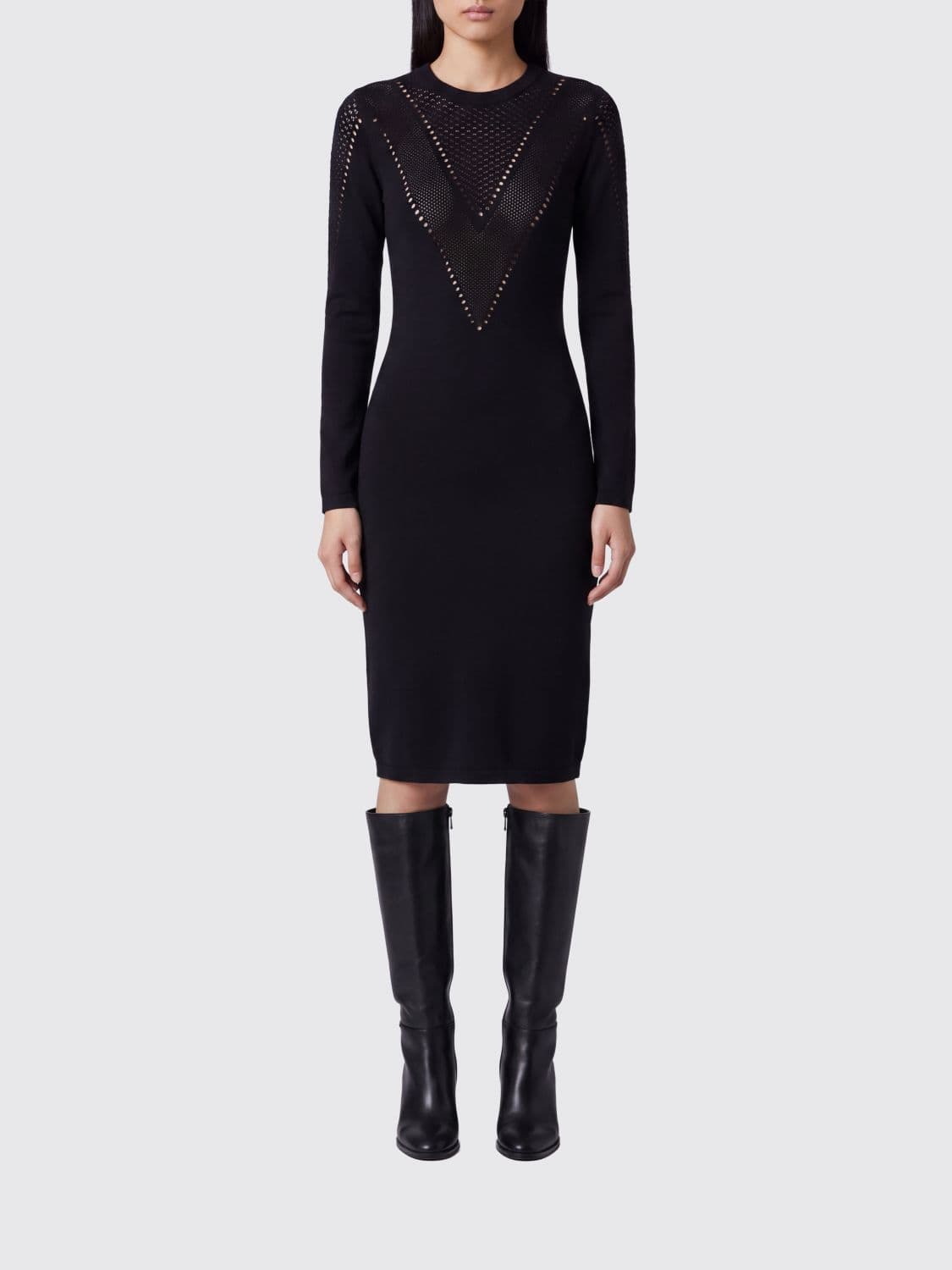 Liu Jo Long-Sleeved Openwork Jersey Midi Sheath Dress