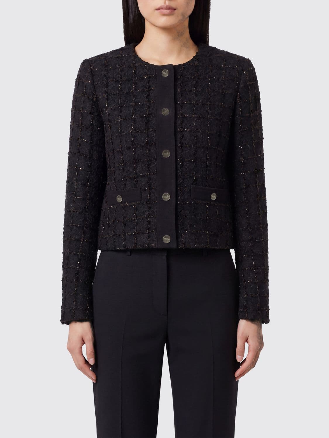 Liu Jo Cropped Single-Breasted Wool Blend Blazer with Fringe Details