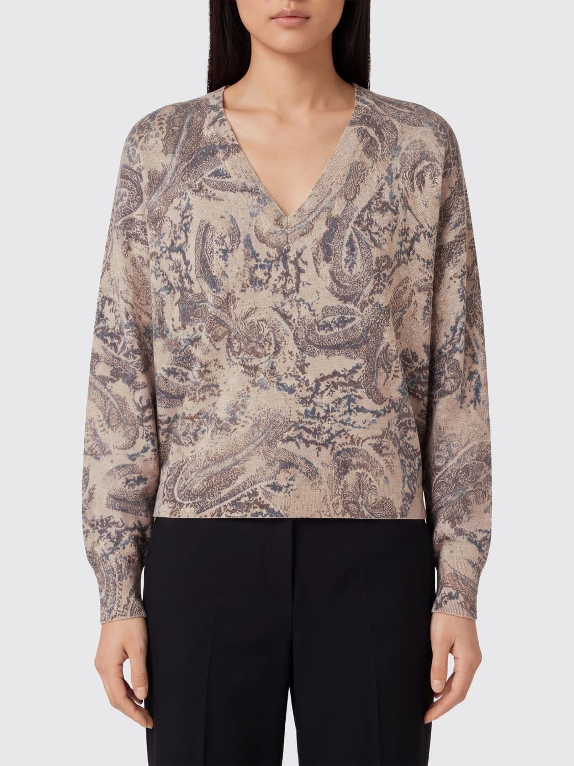 Liu Jo Paisley Print Wool Blend Jumper with V-Neck