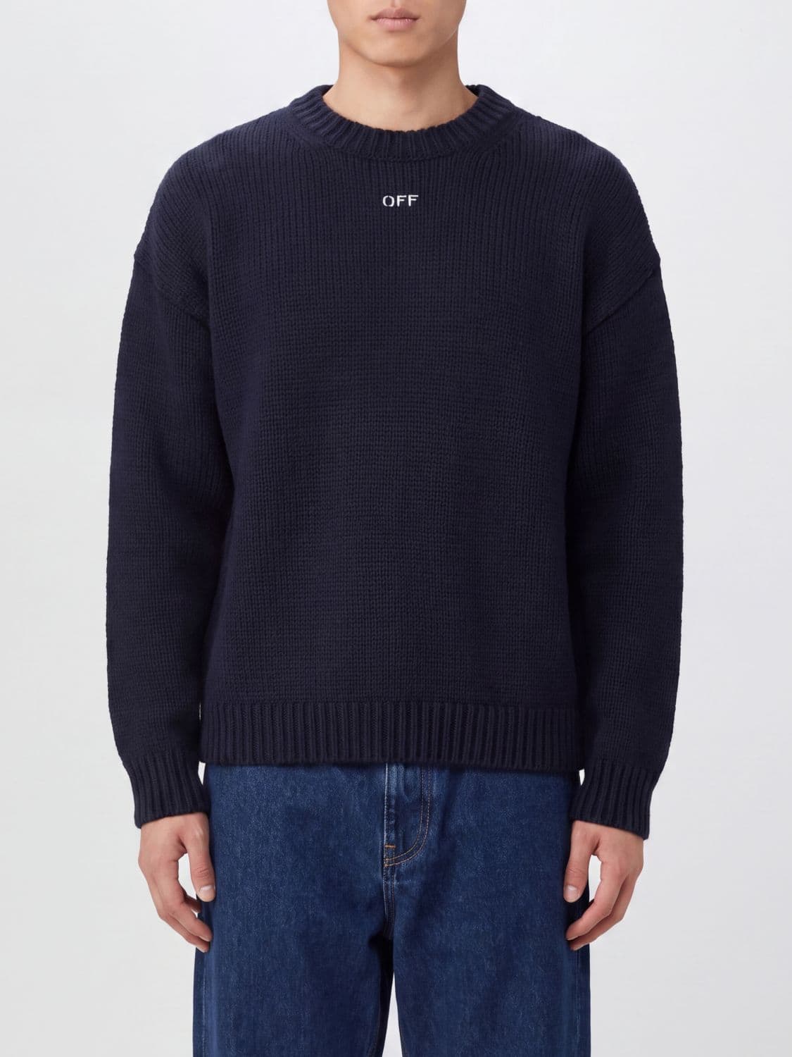 Off-White Wool Crewneck Jumper with Arrow Logo and Dropped Shoulders