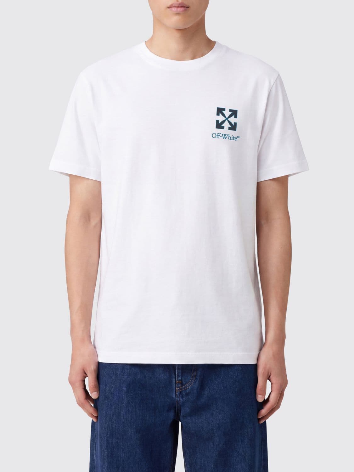 Off-White Crewneck Cotton T-shirt with Contrast Arrow Logo