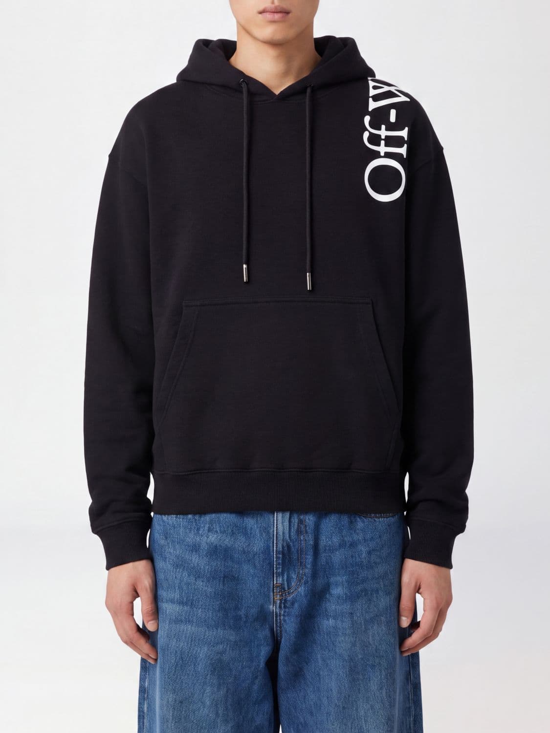 Off-White Relaxed Fit Cotton Hoodie with Printed Logo