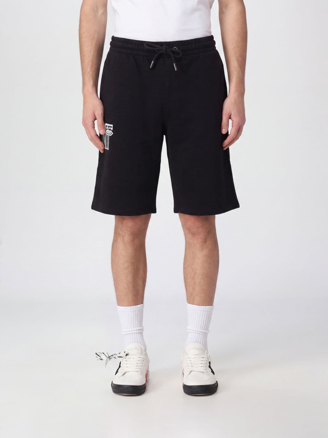 Off-White High-Waisted Cotton Shorts with Drawstring and Logo