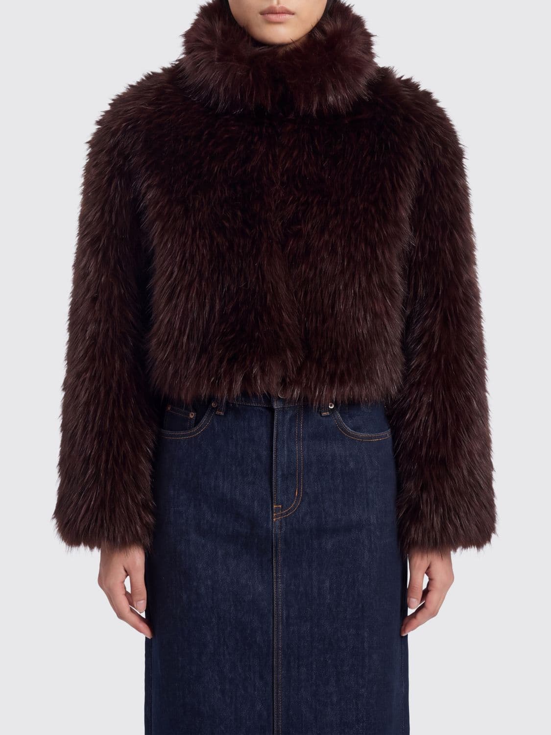 Pinko Cropped High Neck Faux Fur Jacket
