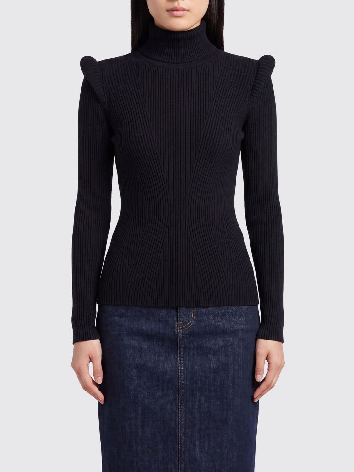 Elisabetta Franchi Slim Fit Turtleneck Jumper with Pagoda Shoulders