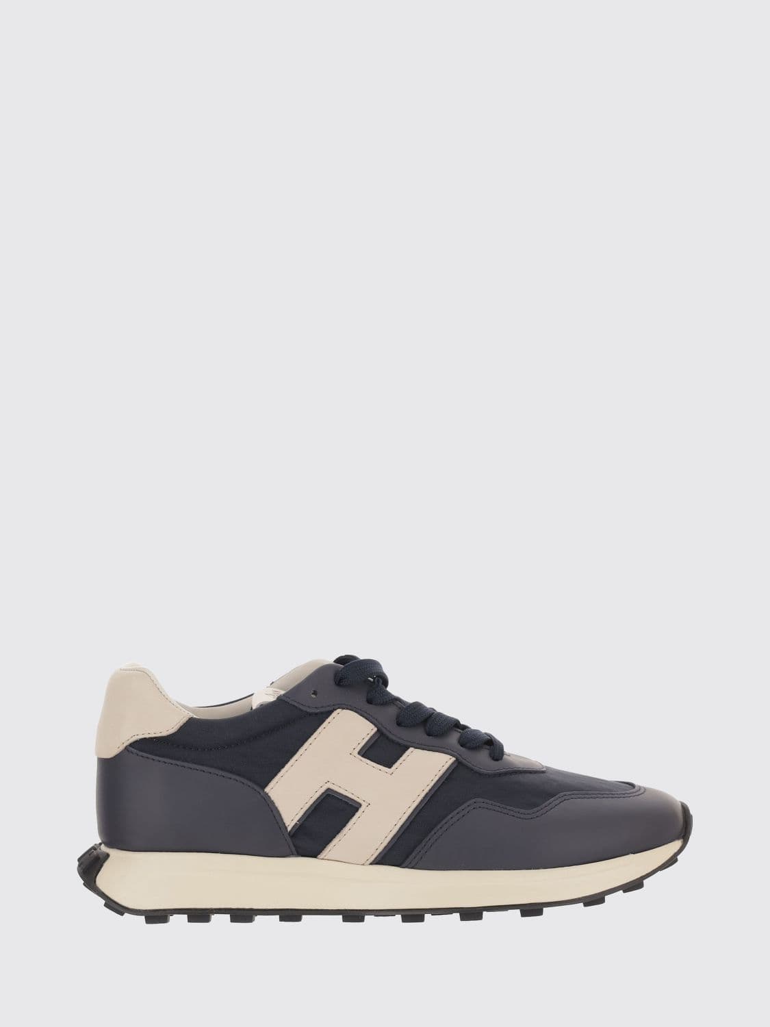Hogan H601 Smooth Leather and Mesh Sneakers with H Logo and Notched Sole