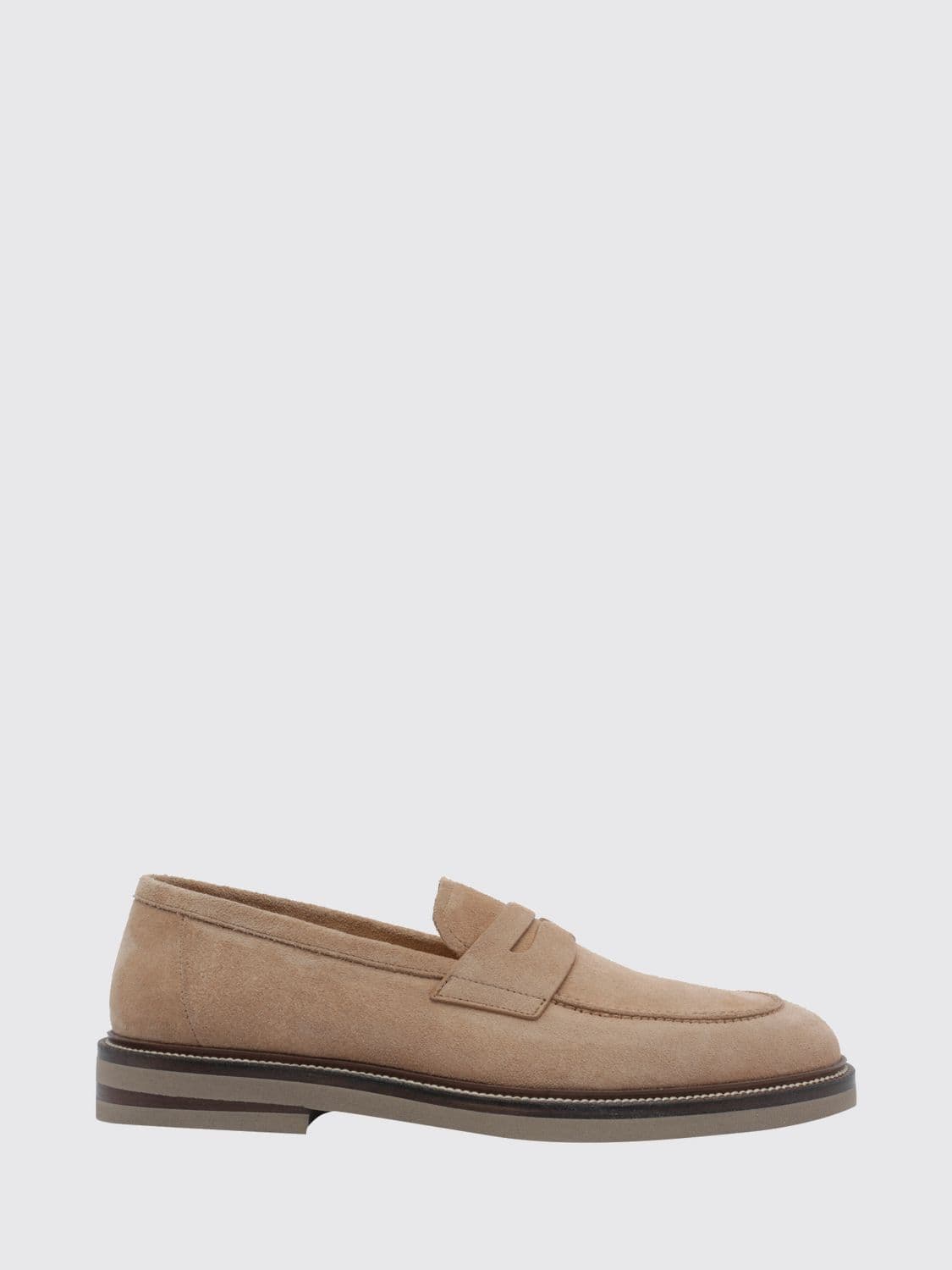 Brunello Cucinelli Suede Calf Leather Penny Loafers with Strap