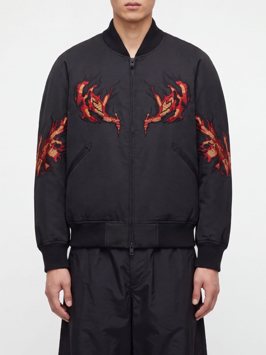 Y-3 Black Nylon Bomber Jacket with Contrast Logo on the Back