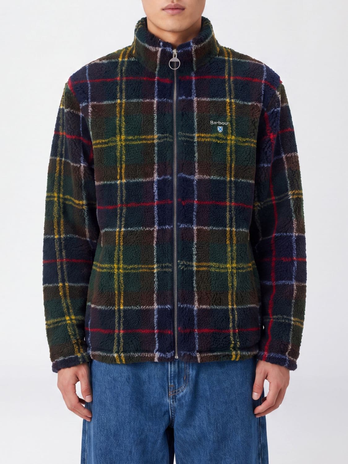 Barbour Tartan Pattern Fleece Jacket with High Neck and Zip Closure
