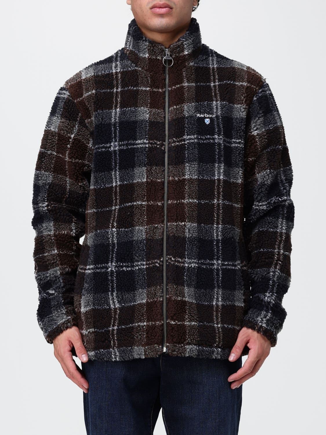 Barbour Tartan Pattern Fleece Jacket with High Neck and Zip Closure