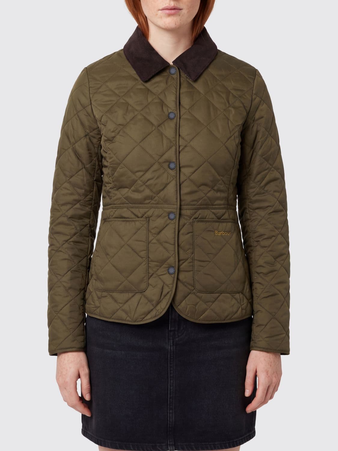 Barbour Slim Fit Quilted Nylon Jacket with Velvet Collar