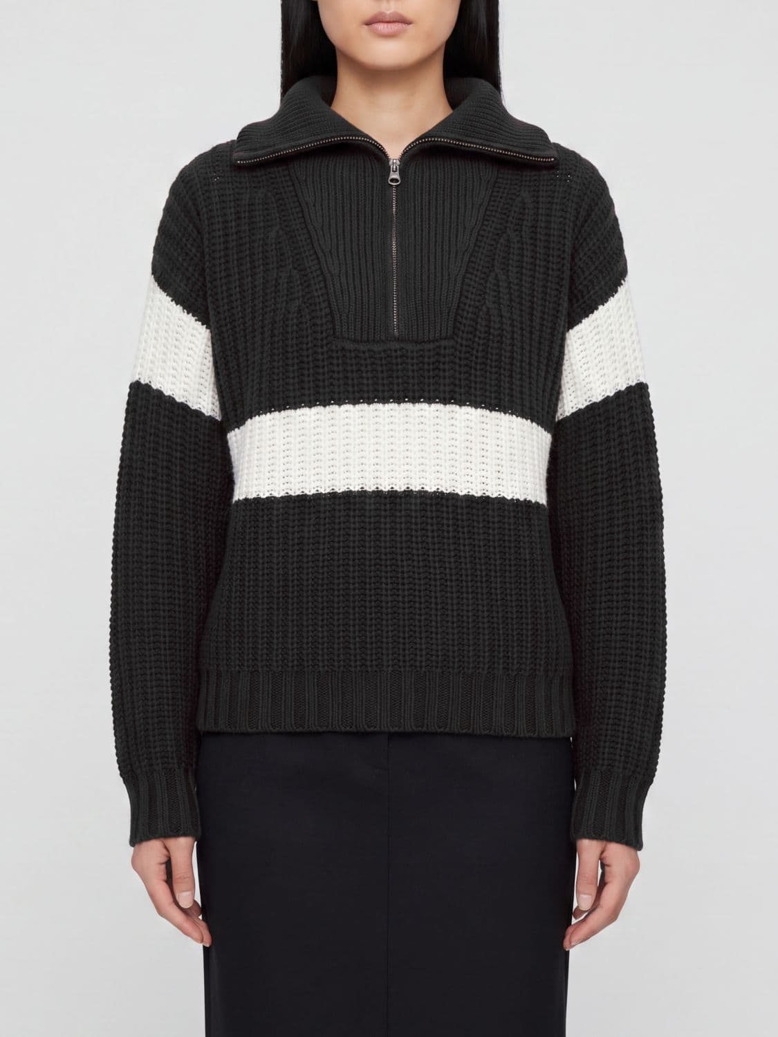 Lisa Yang Bicolour Abstract Pattern Cashmere Zip Neck Jumper