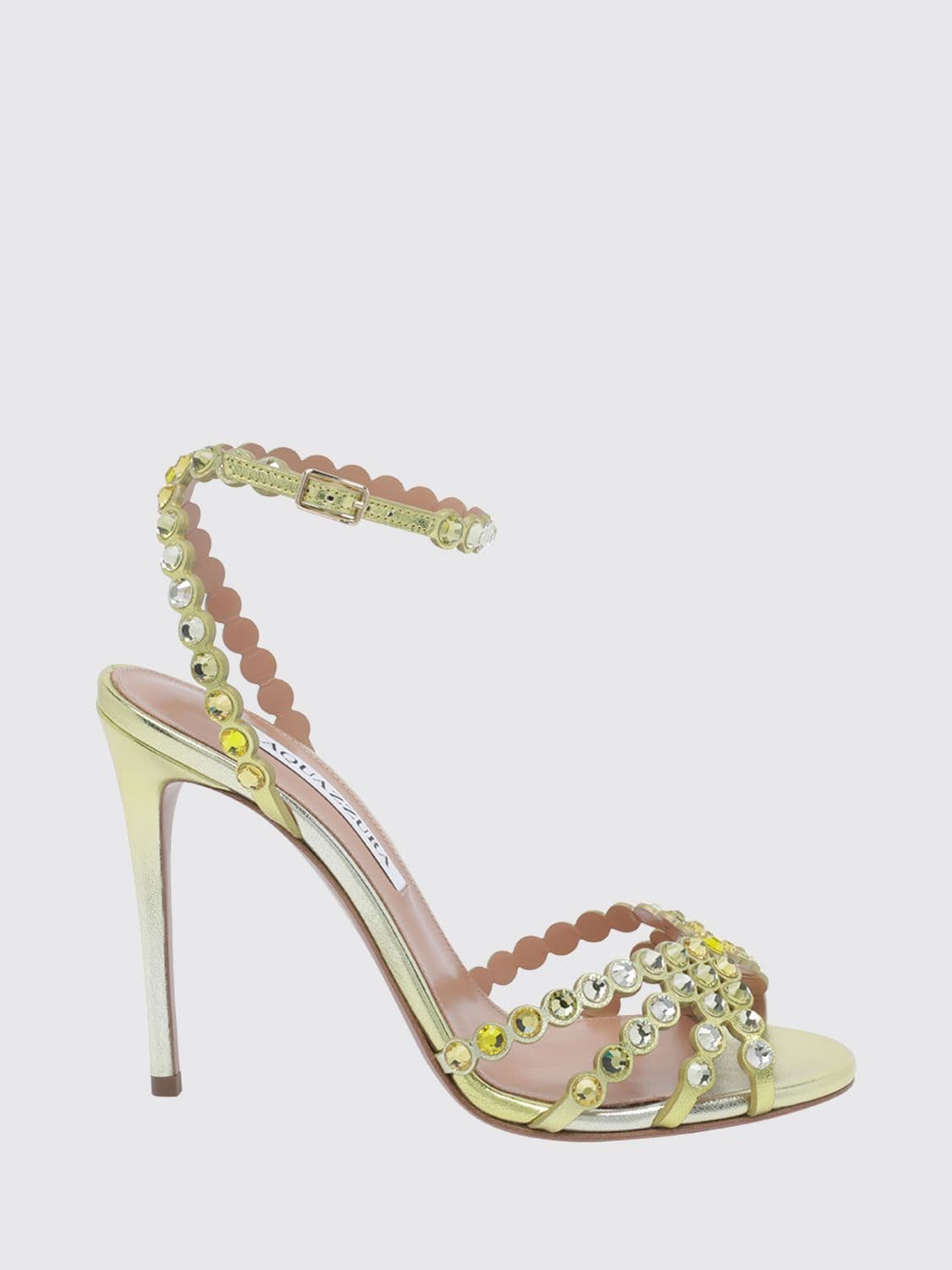 Aquazzura Tequila Crystal-Embellished Laminated Leather Stiletto Sandals