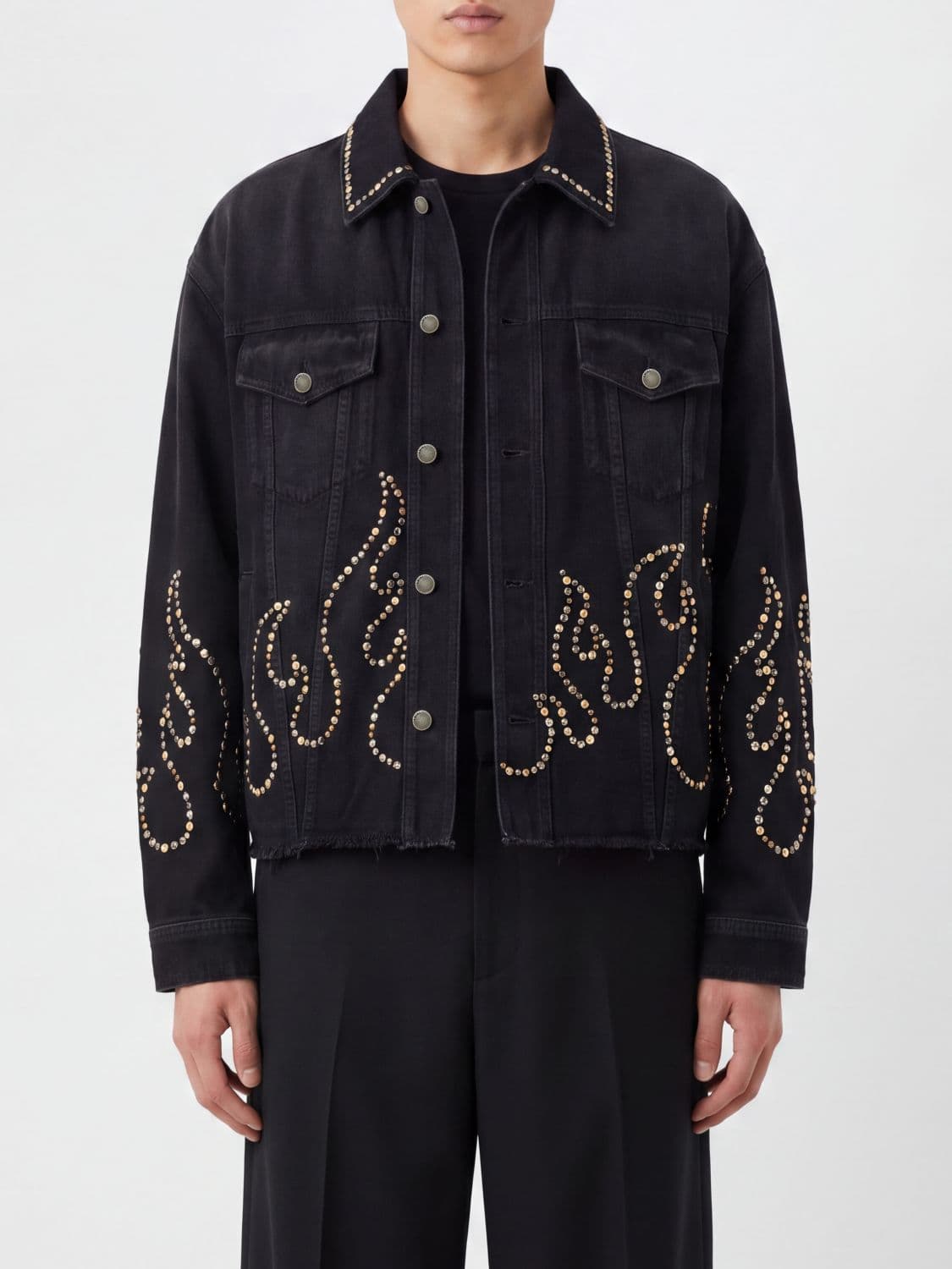 Amiri Flames Print Denim Jacket with Stud Application · XL