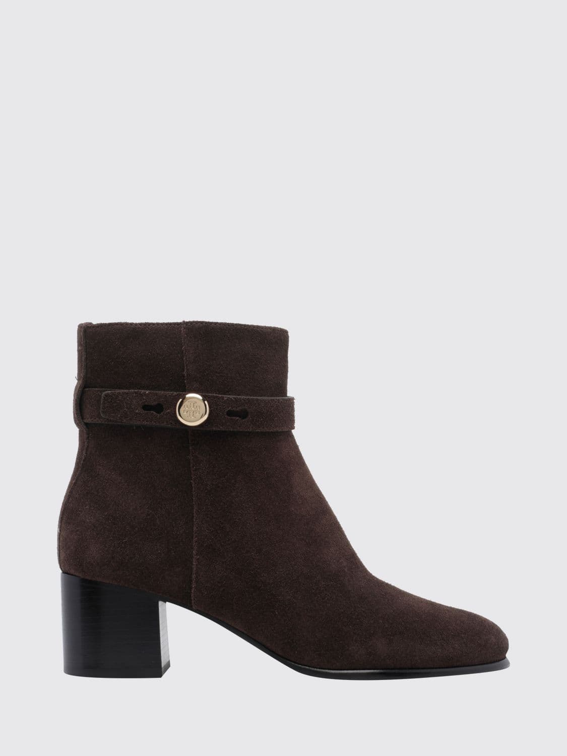 Tory Burch Suede Ankle Boots with Double T Logo and Mid Heel
