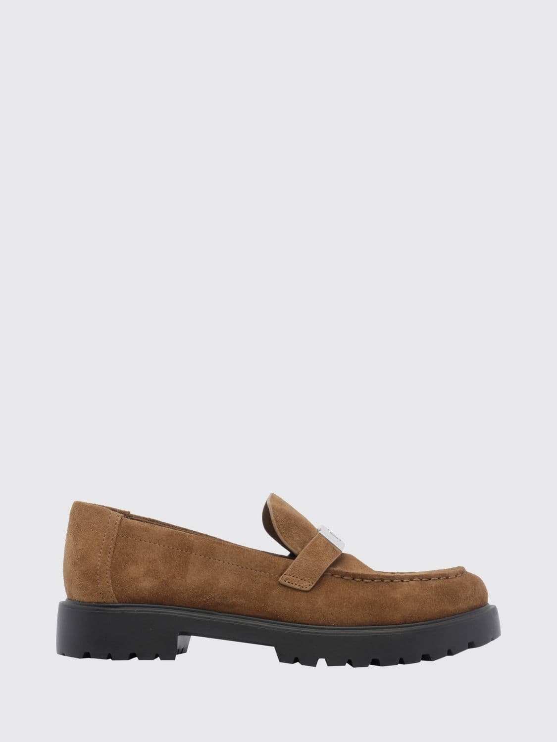 Tory Burch LeeLee Suede Penny Loafers with Double T Metallic Logo