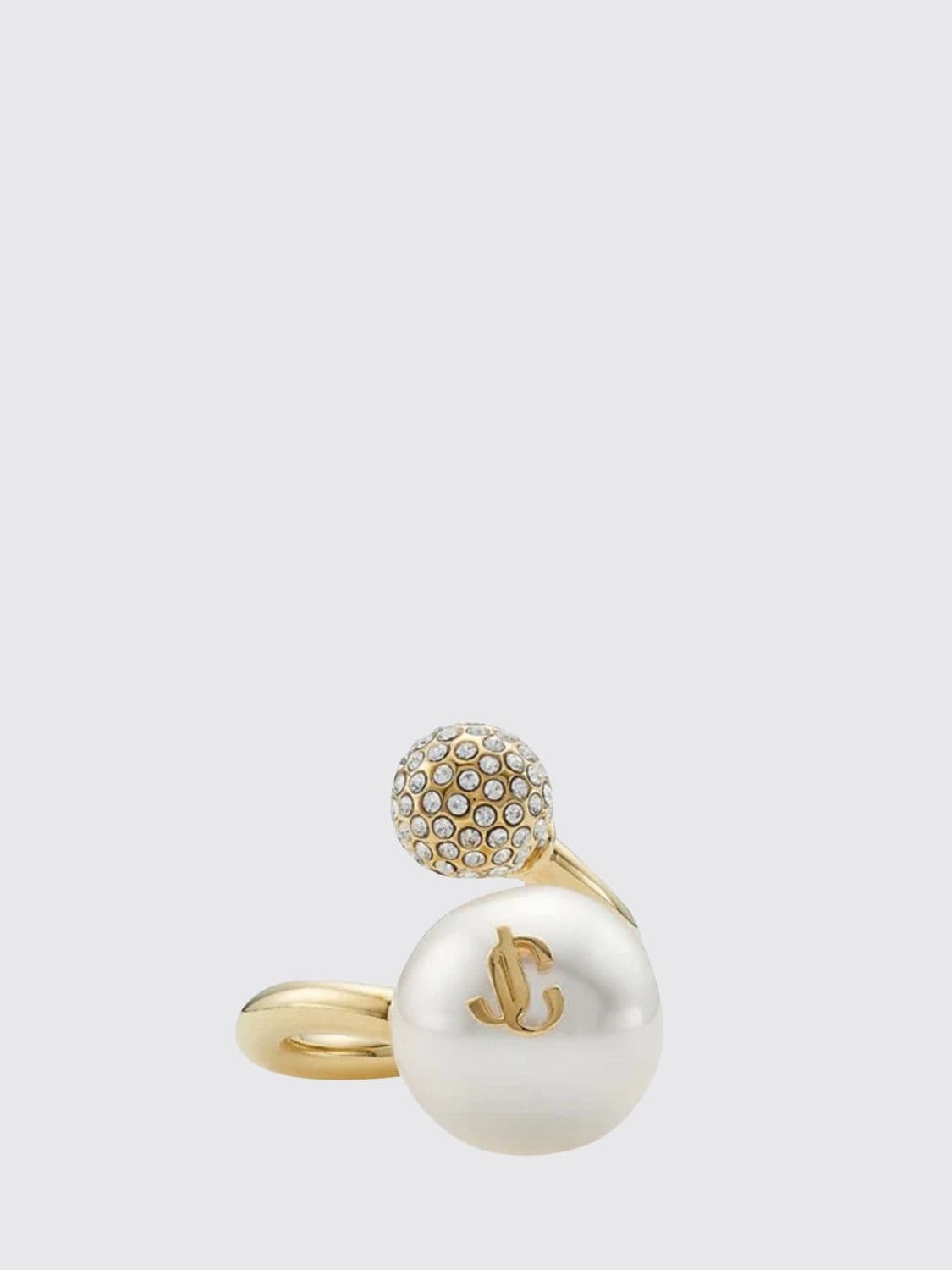 Jimmy Choo Torchon Design Ring with Pearl and Crystal Embellishments