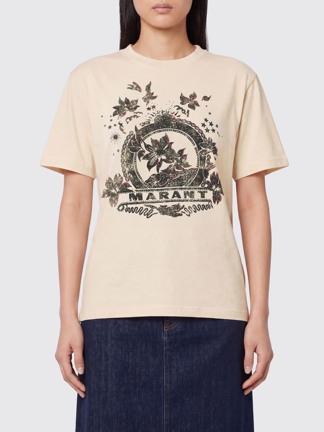 Isabel Marant Etoile Crewneck Graphic Logo Print T-Shirt in Cotton
