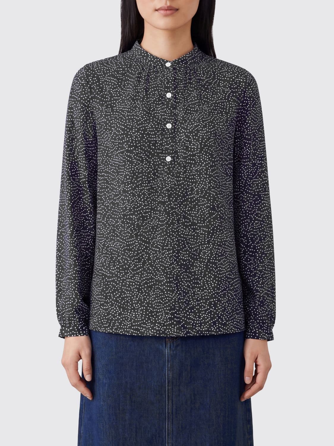 Isabel Marant Etoile Polka-Dot Cotton Blouse with Mandarin Collar
