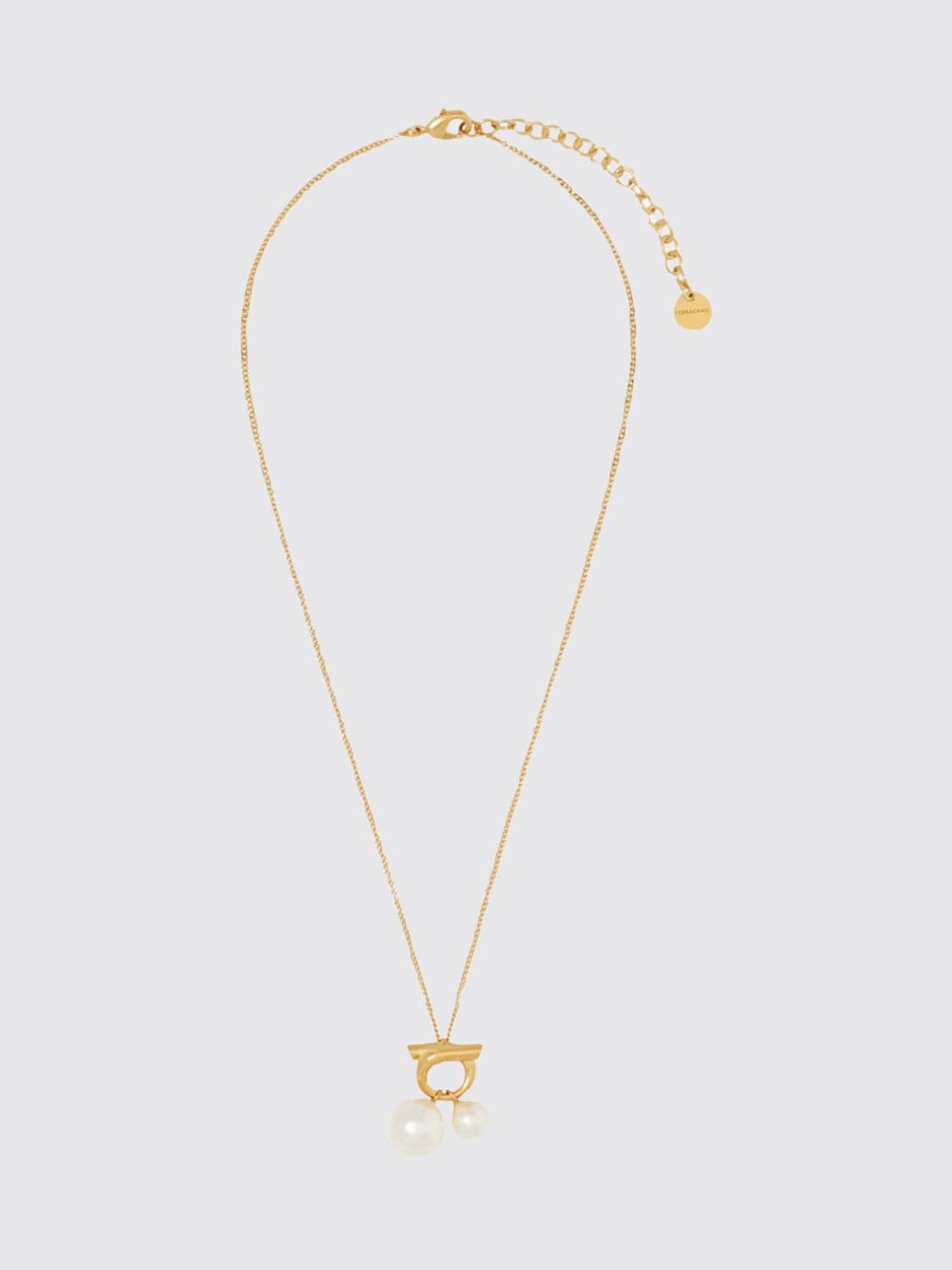Ferragamo Gold-Tone Brass Necklace with Glass Pearls and Crystals