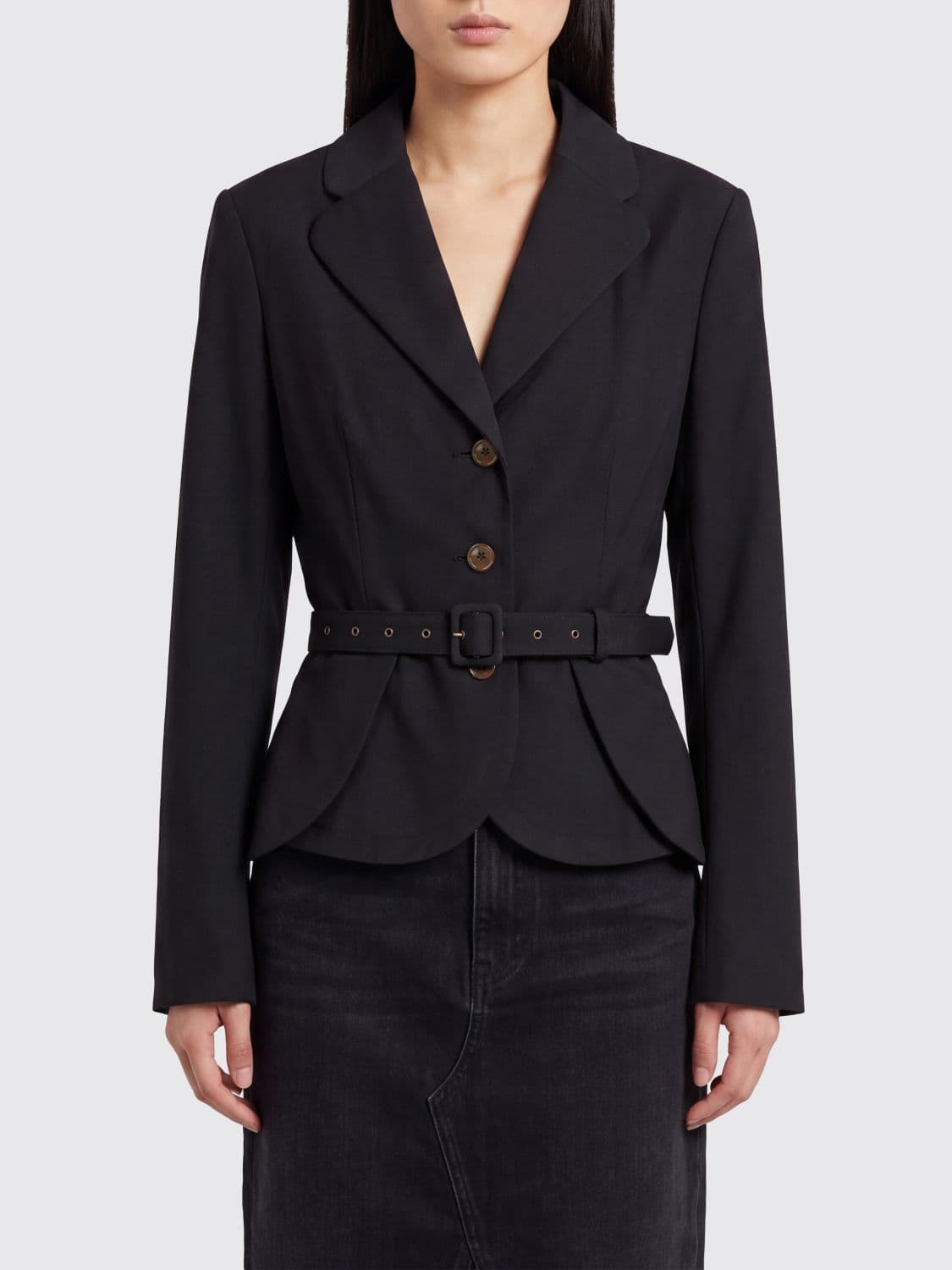 Vivienne Westwood Cropped Slim Fit Cotton Blazer with a Waist Belt